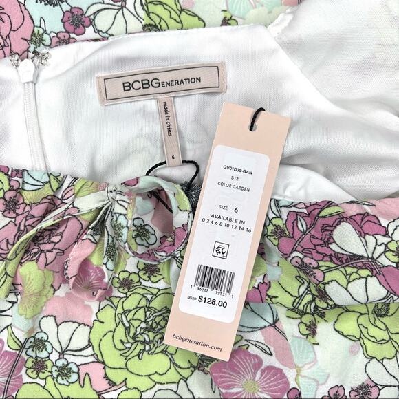 NWT BCBGeneration Floral Square Neck Puff Sleeve Dress 6 Wedding Guest - Picture 13 of 14